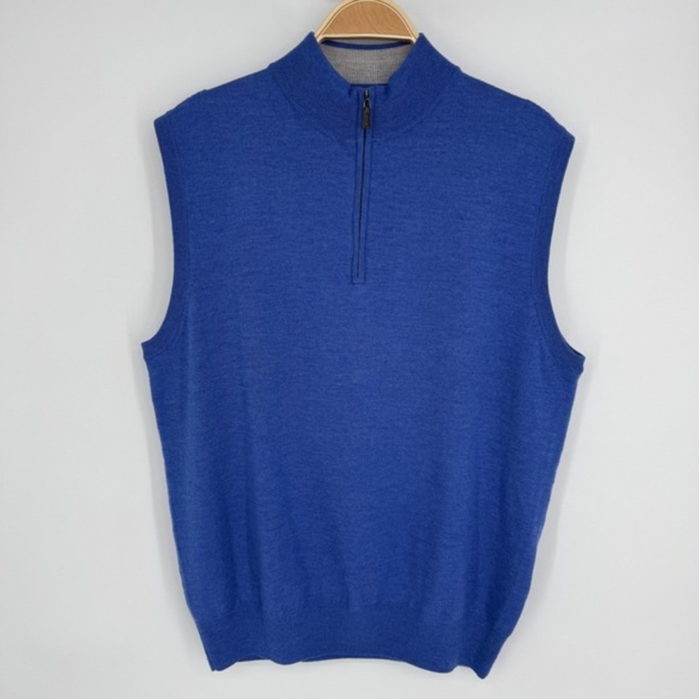Peter Millar‎ Merino Wool Quarter Zip Sweater Vest Size Large Blue Classic Golf